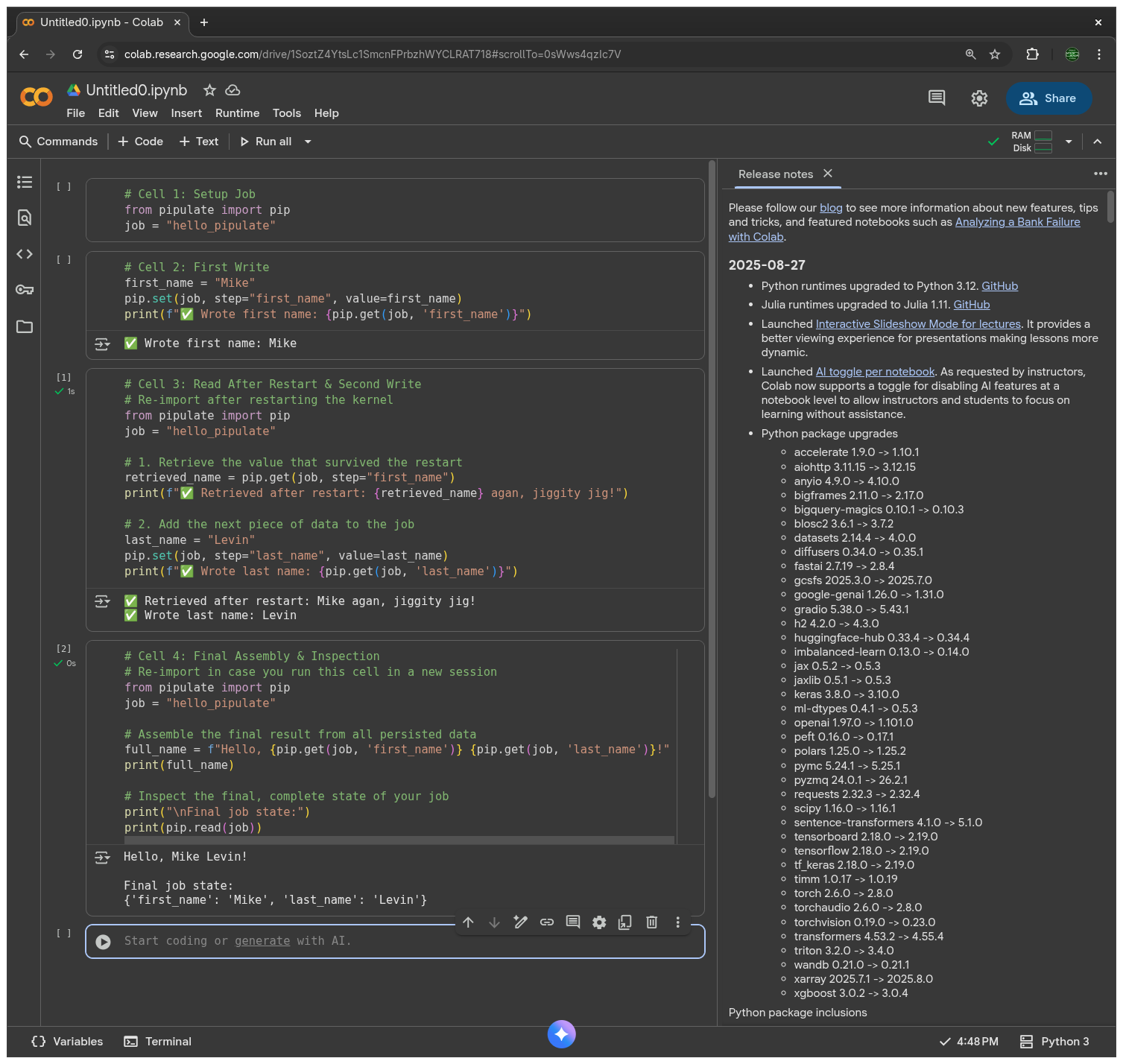 Pipulate Hello World in Google Colab